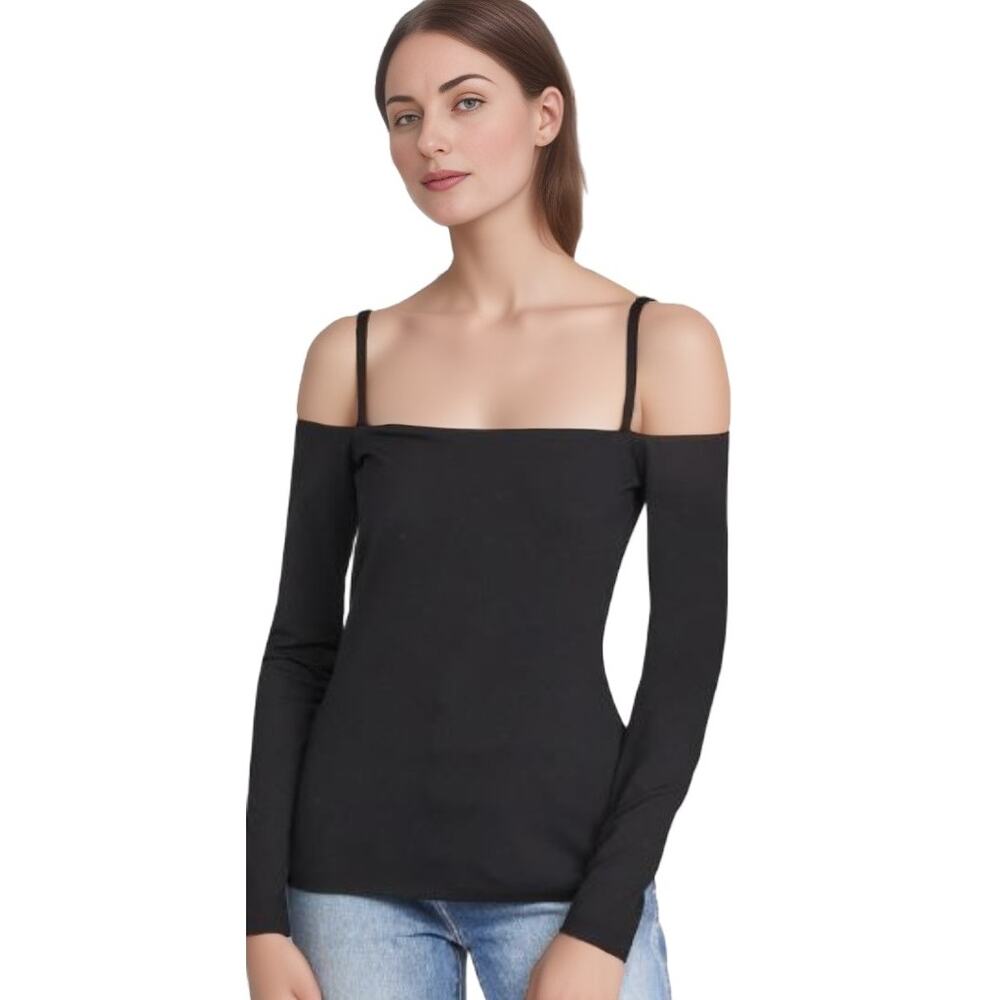 Susana Monaco Thin Strap Cold Shoulder Top in Black NWT Size Large